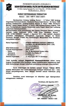 Bukti Legalitas LDII Dari Bakesbang Kota Surabaya