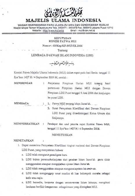 Keputusan Fatwa MUI Tentang LDII Keputusan Fatwa MUI Tentang LDII