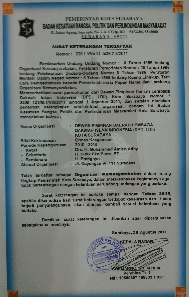 SKT LDII Dari BAKESBANG Surabaya
