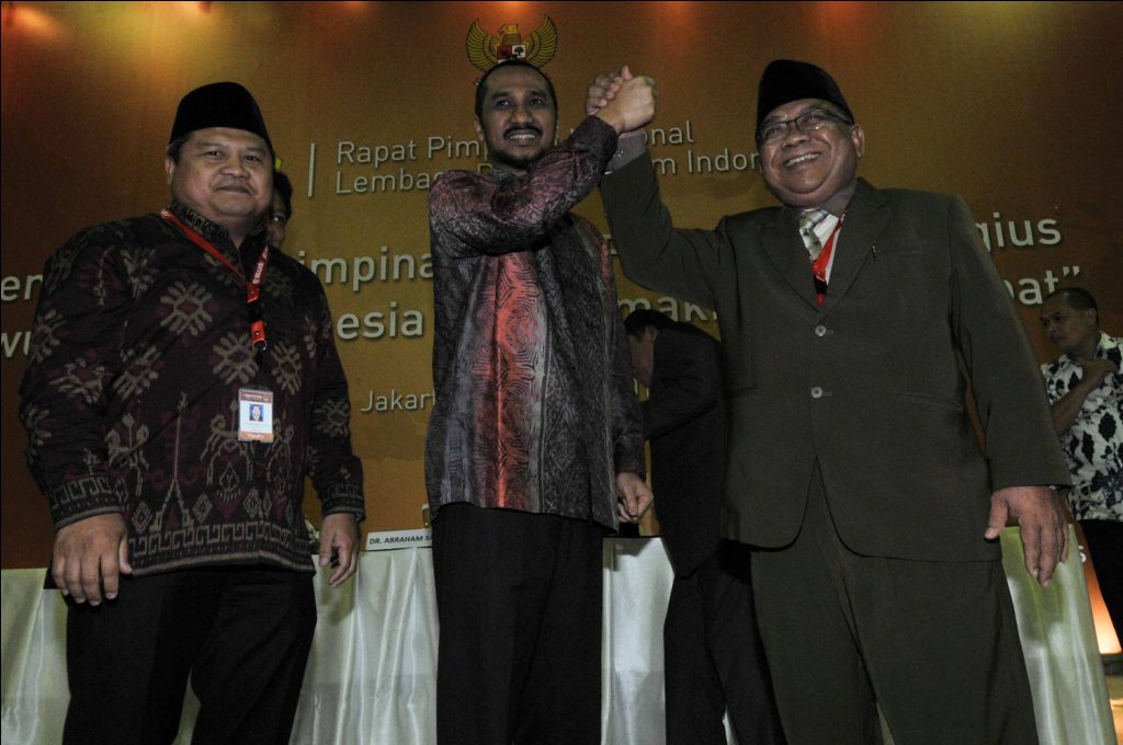 Ketua Umum DPP LDII Prof. Abdullah Syam dan Ketua KPK Abraham Samad saat deklarasi LDII Dukung Gerakan AntiKorupsi